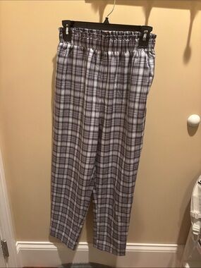 Plaid Elastic High-Waist women’s Pants - Gray/White